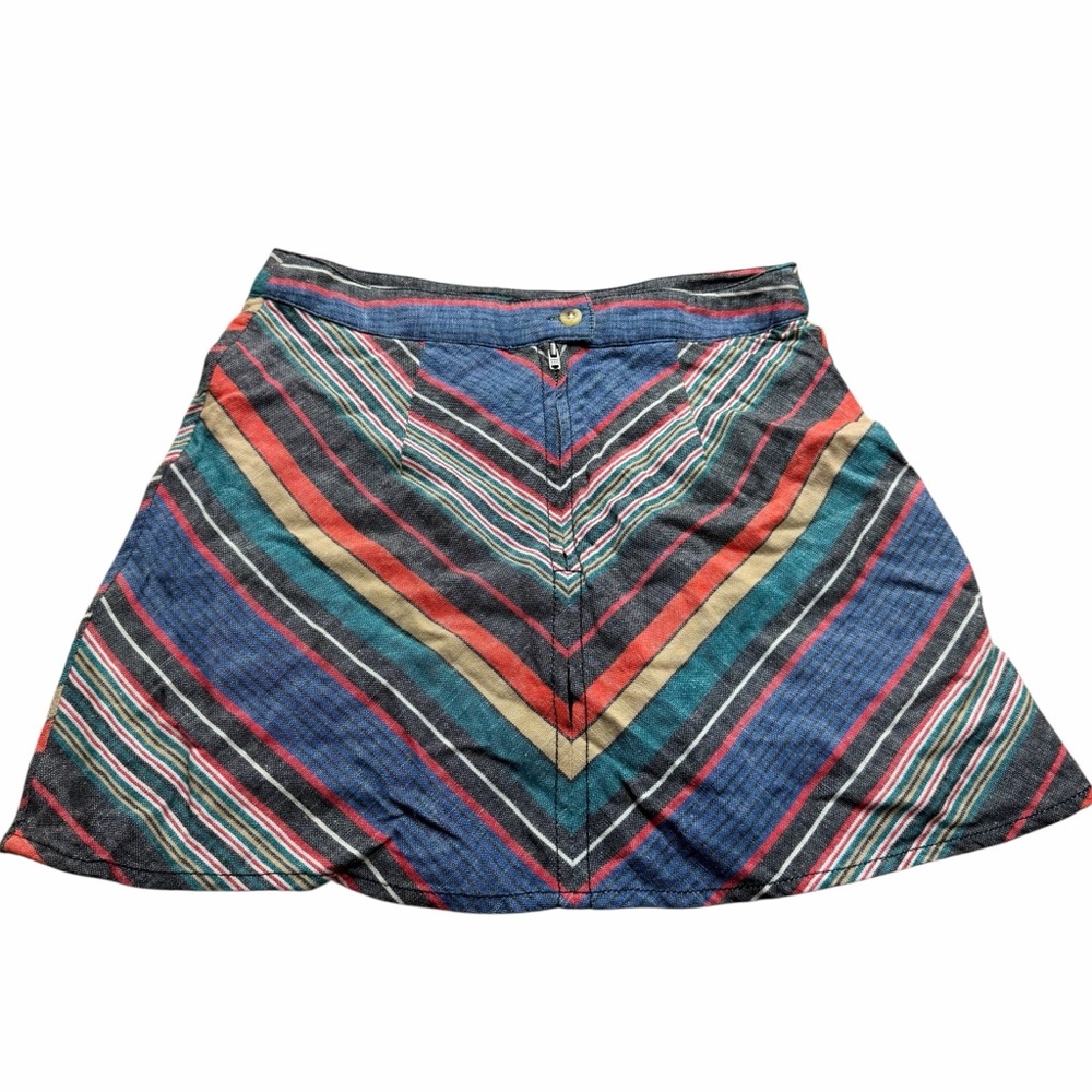 Free People Retro Chevron Stripe Mini Skirt Bohemian Linen Blend size 2 90’s